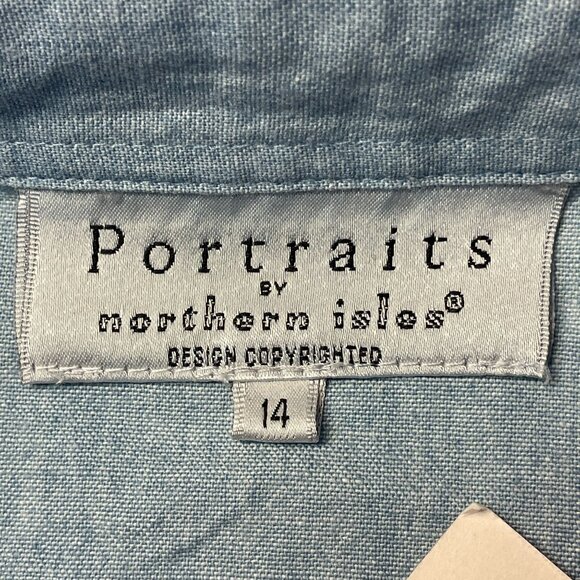 Vintage Floral Chambray Top NWT Womens 14 Button Up Camp Shirt Nature Cottage - Picture 9 of 13